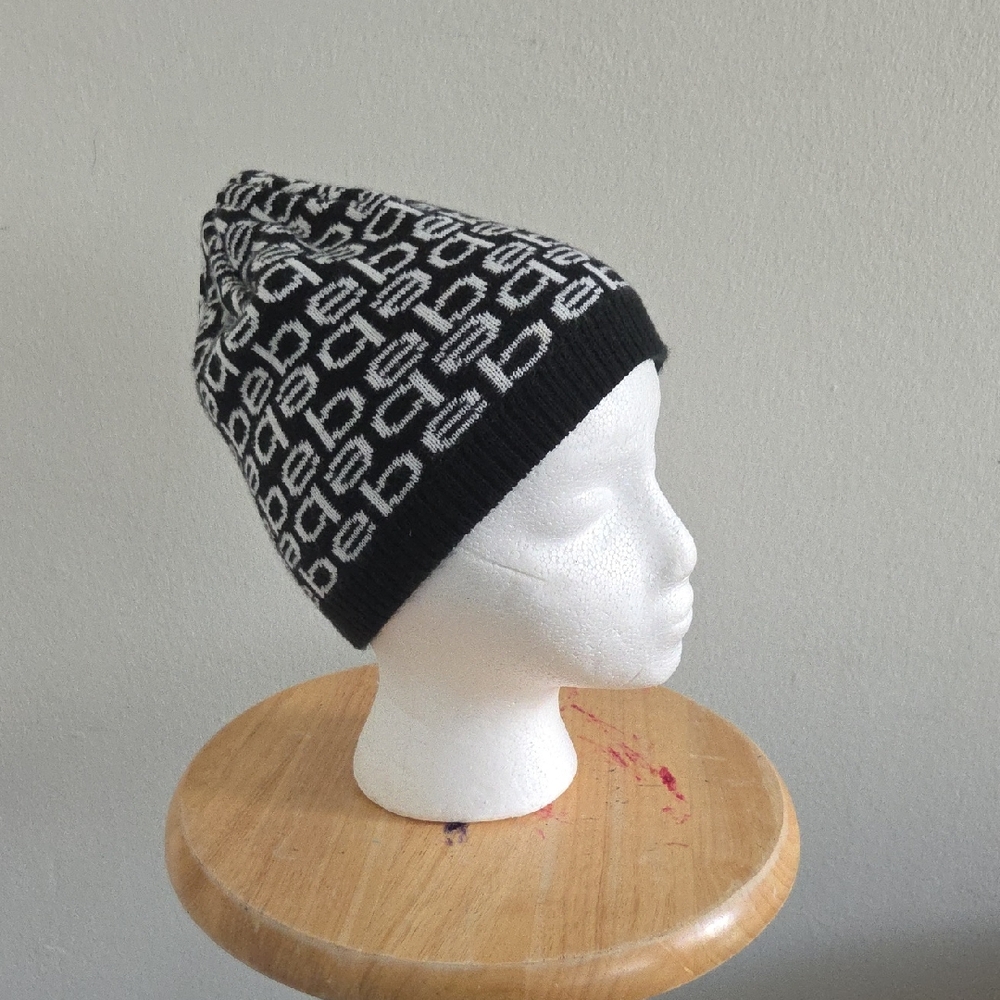 bebe Black and White Knit Beanie